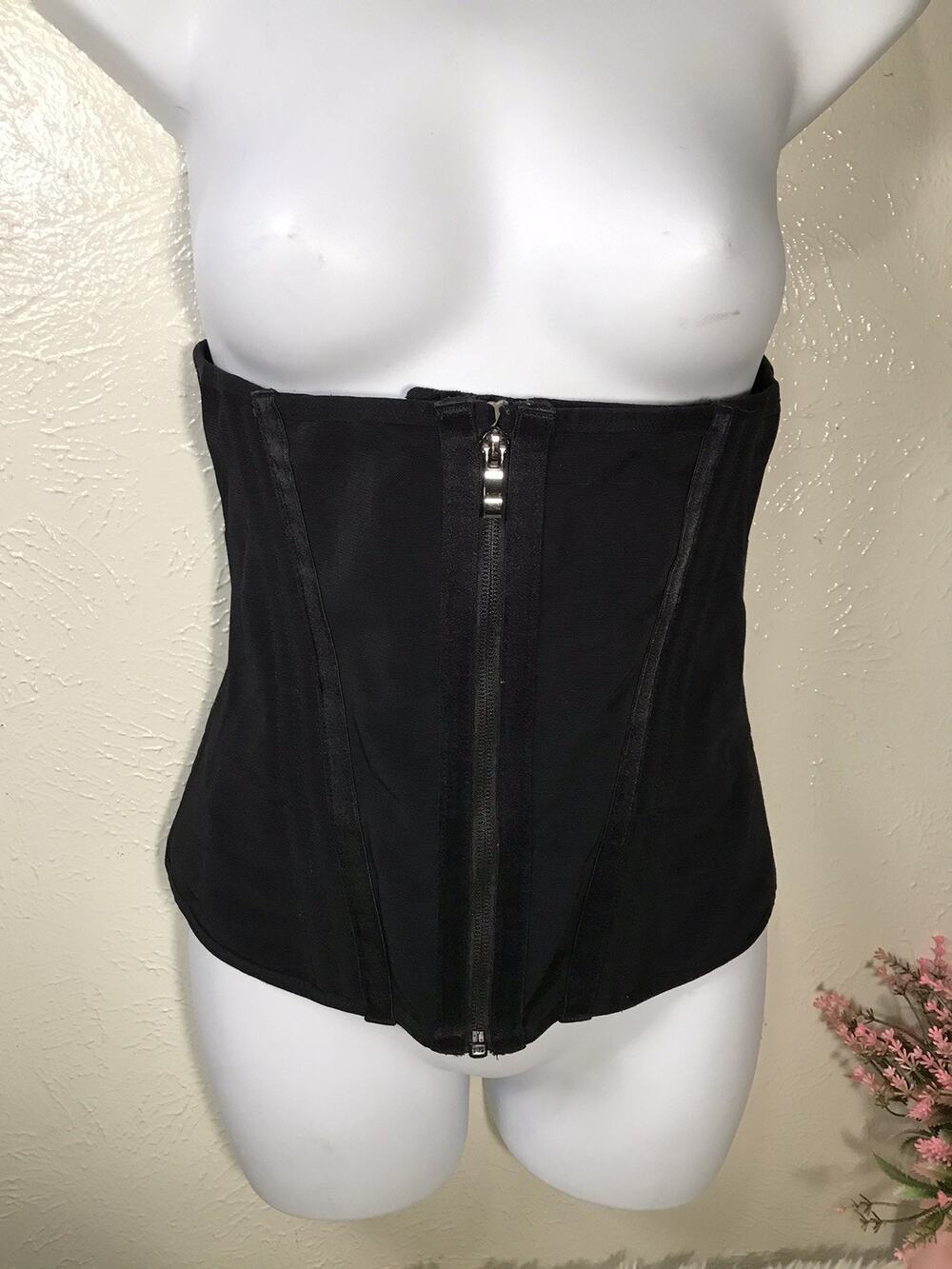 Women’s Black Waist Cincher Corset Shapewear Boned Front Zip Compression Medium